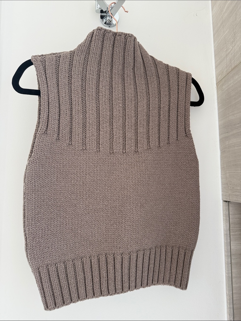 Zara Sleeveless Ribbed Mock Neck Sweater Vest - Taupe - Picture 4 of 11